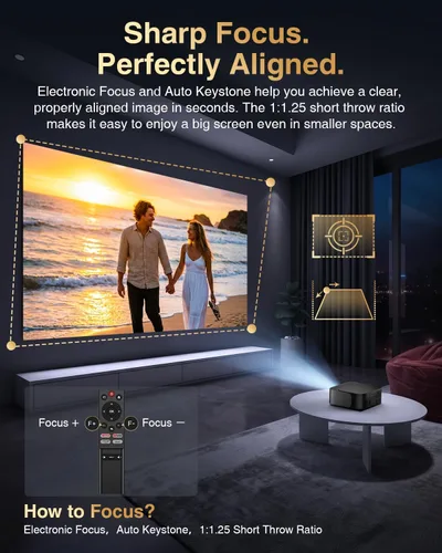 Vista 6 de DBPOWER Proyector inteligente listo para Netflix, proyector nativo 1080P con WiFi 6, Bluetooth y Keystone automático, aplicaciones de transmisión
