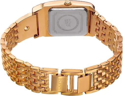 Vista 4 de Burgi BUR171 - Reloj rectangular de lujo para mujer, esfera de nácar con 3 marcadores de hora de diamante en pulsera de eslabones de acero inoxidable