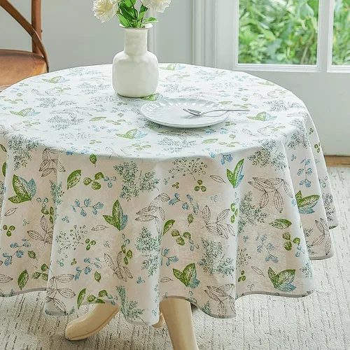 Vista 15 de Wracra Mantel redondo de macramé impermeable, estilo lino de granja, resistente a las arrugas, lavable, para interiores y exteriores