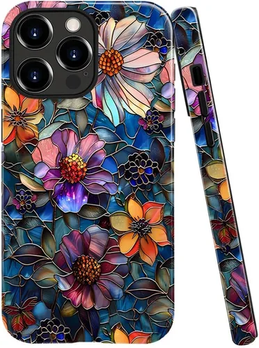 Vista 22 de Funda TnXee Compatible con iPhone 11, Funda Híbrida de 2 Capas de Prevención de Caídas con Arte Floral Colorido para Niñas y Niños