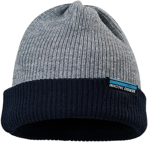 Vista 4 de CLAPE Gorro holgado unisex con puños, gorro de punto de calavera lisa para hombres y mujeres, de doble capa para invierno, gorro térmico de invierno
