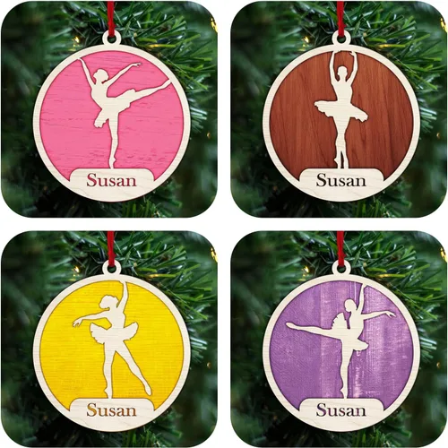 Vista 22 de Adorno personalizado de zapatillas de punta de ballet – Adorno de nombre de bailarín personalizado, adorno de madera cortado en capas de ballet