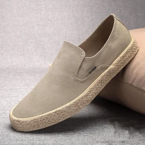 Vista 5 de Men's Breathable Solid Color Korean Version Trendy Casual Comfortable Lightweight Linen Sneaker Rack for Men Bedroom Athletic