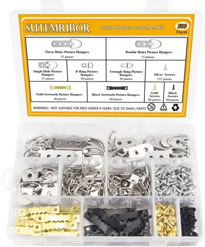 Vista 6 de Kit de 500 piezas para colgar cuadros, ganchos surtidos resistentes con tornillos para colgar cuadros (500)