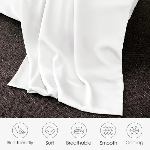 Vista 4 de Juego de 2 fundas de almohada 100% seda de morera tamaño Queen para cabello y piel, juego de 2 seda grado más alto 6A, suave, transpirable, Blanco