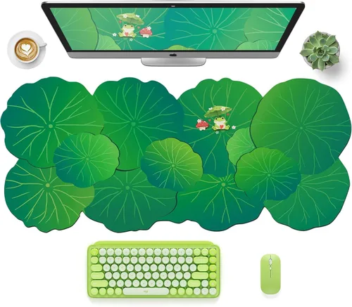 Vista 15 de HAOCOO Alfombrilla de escritorio con bordes ondulados para computadora, alfombrilla de mouse antideslizante, alfombrilla de escritorio lavable