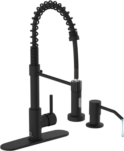 Vista 23 de Llave de cocina negra con luz LED, llave de cocina con dispensador de jabón, llave para fregadero de cocina, llave de cocina de acero inoxidable