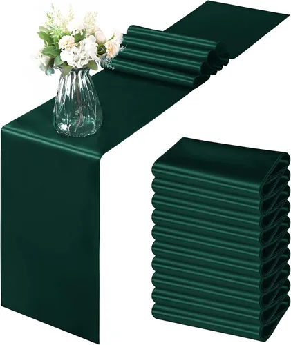 Vista 43 de Horbaunal - Juego de 12 caminos de mesa de satén azul claro de 12 x 108 pulgadas, caminos de mesa suaves para bodas, banquetes, fiestas de cumpleaños