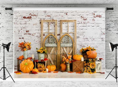Vista 20 de Kate Fondo de fotografía para el día de Acción de Gracias, otoño, calabaza, decoración del hogar, fondo para niños, fiesta, estudio (7 x 5 pies)