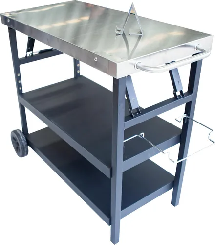 Vista 4 de Thunderbay Carrito plegable para parrilla de 3 niveles, carrito de utilidad movible para preparación de alimentos, mesa de horno de pizza