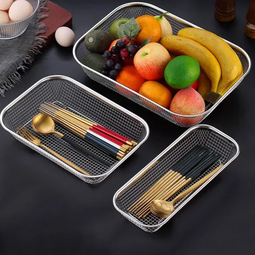 Vista 7 de BESTonZON Escurridor de mesa cuadrada Rectangular Alimentos para el hogar multifunción La bandeja de enjuague Servidor de acero Verduras Cuenca