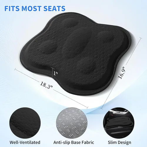 Vista 4 de Cojín de asiento de gel refrescante suave fino 18" x 17" con gel de Negro
