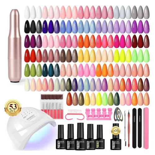 Vista 11 de phoenixy Juego de 24 esmaltes de uñas en gel, kit de uñas en gel removible de 21 colores, nude rosa rojo azul verde amarillo naranja, juego