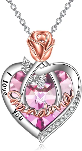 Vista 31 de Joyería de plata esterlina 925 para mujer, collar con pendiente de flor y corazón de cristal, para cumpleaños, regalos para mamá, abuela, esposa 01