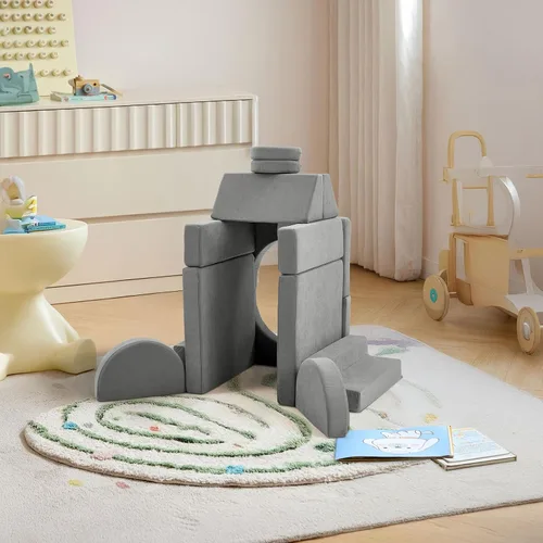 Vista 7 de Karl home Sofá infantil de 14 piezas, sofá modular de espuma para niños, color gris