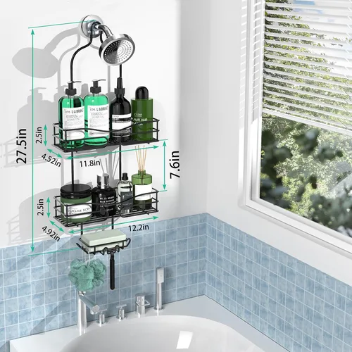 Vista 6 de DAOYA Organizador de Ducha para Baño Colgante - Organizador de 3 Niveles con Soporte para Jabón y 6 Ganchos para Toallas, Esponja; Compatible