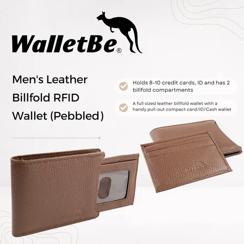 Vista 2 de WalletBe Billfold RFID Wallet de cuero para hombre Pebbled Marrón Cartera RFID