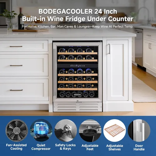 Vista 7 de BODEGA 24 Inch Dual Zone Wine Fridge, 41℉ to 72℉, Holds 46 Bottles