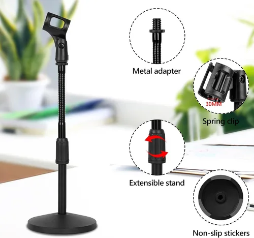 Vista 3 de GEEKRIA for Creators Soporte telescópico de micrófono de mesa con brazo flexible compatible con Shure KSM11, SM57, TONOR D5, K1 soporte de micrófono