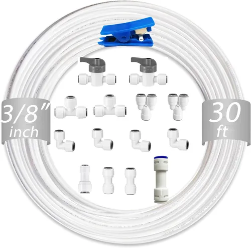 Vista 11 de NSF 1/4" y 3/8" Tubo de línea de agua y accesorios de conexión por empuje para filtro de agua de ósmosis inversa RO, 25 piezas de conectores + 30