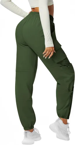 Vista 3 de Pantalones cargo de secado rápido, ligeros, tácticos, con 6 bolsillos, para mujer, cintura elástica y resistente al agua