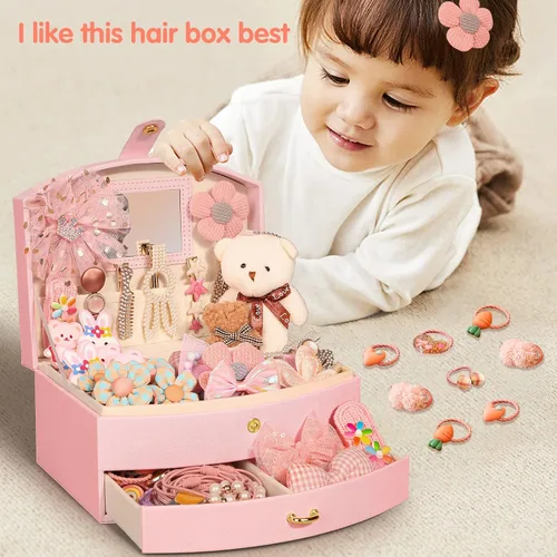 Vista 7 de Joyero para niña con espejo y 48 piezas de joyería de princesa para niña, juego de juguetes