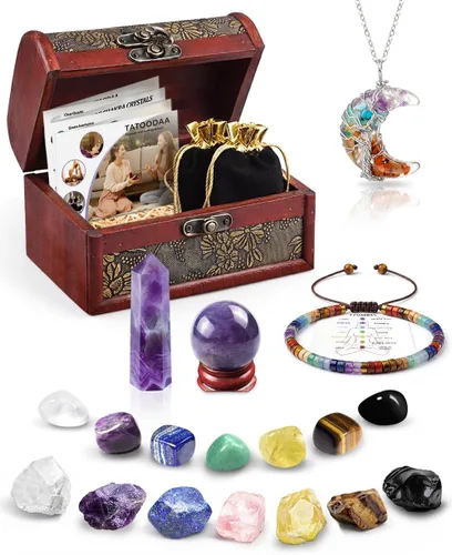 Vista 15 de Cristales y piedras curativas, juego de 21 piezas de cristales curativos, juego de 7 piedras de cristal de chakras, pirámide de selenita cruda