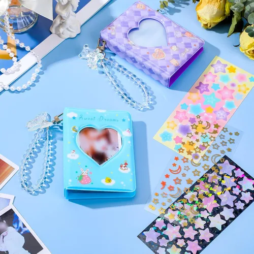 Vista 2 de 2 piezas de álbum portafotos de 3 pulgadas, mini álbum para tarjetas Kpop con corazón en forma de amor, portafotos hueco con colgante, mini libro