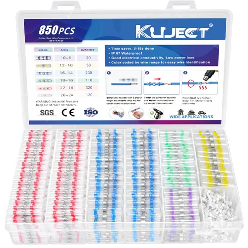 Vista 11 de Kuject Kit de Conectores de Cable de Sellado de Soldadura Termorretráctil 120 PCS, Conector de Tope Impermeable Terminales Eléctricos