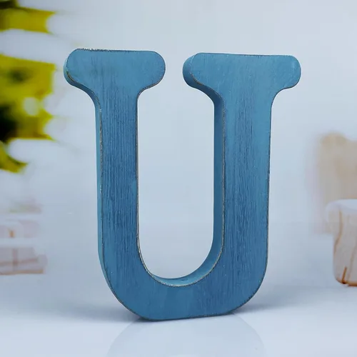 Vista 28 de Letras de madera azul rústica de 6 pulgadas, letras de madera sin terminar para pared, letras decorativas azules retro de pie, decoración de tablero