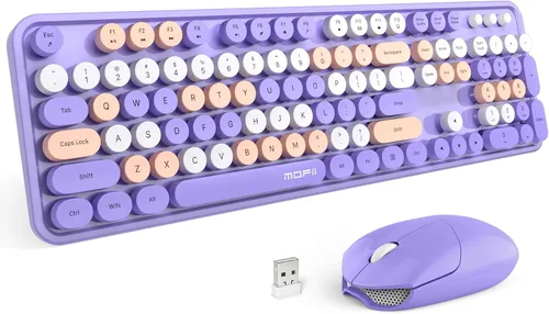 Vista 13 de MOFII Combo de teclado y mouse inalámbricos, teclado retro con teclas redondas de colores, conexión USB Plug Play de 2.4 GHz para PC, laptop