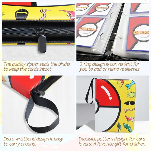 Vista 3 de Yebicola Card Binder for Pokemon Trading Cards 4 Pocket, 400 Pockets Card Albums with 50 Sleeves, Zipper Binder Holder Waterproof Leather Cover