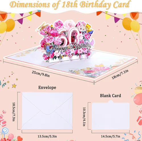 Vista 3 de Tarjeta desplegable de 60 cumpleaños para ella, tarjeta de felicitación desplegable de feliz 60 cumpleaños para mujeres, hermosa tarjeta
