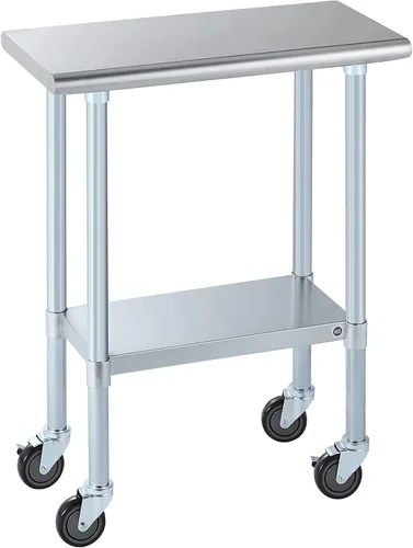 Vista 56 de ROCKPOINT Mesa de acero inoxidable para preparación y trabajo, 14x24 pulgadas; mesa de cocina comercial de metal NSF resistente con estante inferior