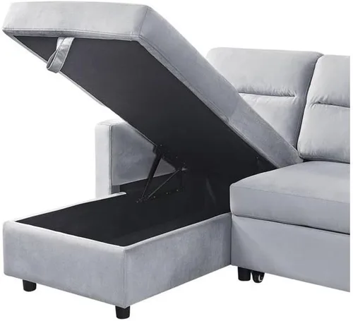 Vista 6 de BOWERY HILL Sofá cama reversible de terciopelo gris claro con diván de almacenamiento