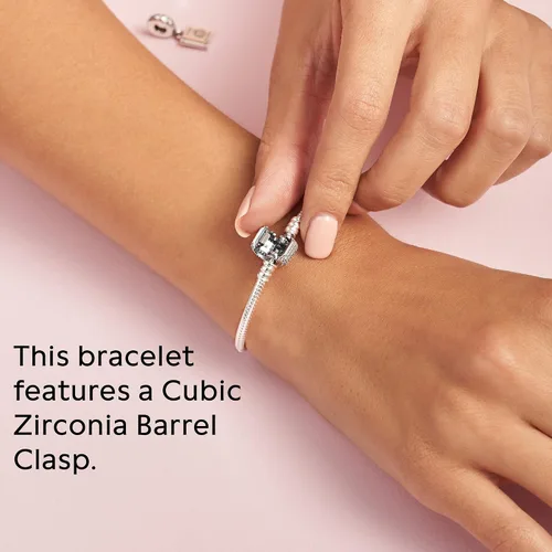 Vista 5 de PANDORA Jewelry Moments - Pulsera de plata de ley, 7.5 pulgadas con cierre de pavé brillante y circonita cúbica, Metal, Circonita cúbica