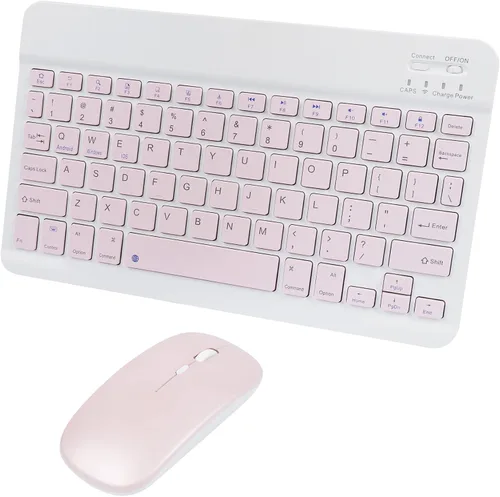 Vista 7 de Combo de teclado y mouse inalámbricos Bluetooth portátil, mini máquina de escribir compacta y delgada, ergonómica, teclado Bluetooth, mouse para Azul