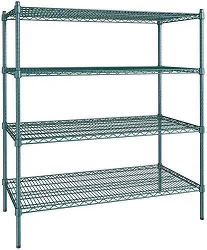 Vista 249 de Kit de 4 estantes de epoxi verde NSF de 21 x 72 pulgadas con postes de 86 pulgadas, estantería de almacenamiento resistente, kit de estantería