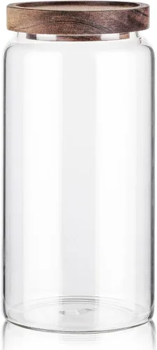 Vista 17 de Labina Recipiente de Almacenamiento de Vidrio Hermético Frascos de Alimentos Recipiente de Cocina con Tapas de Madera, 20 Oz Boca Ancha Organización