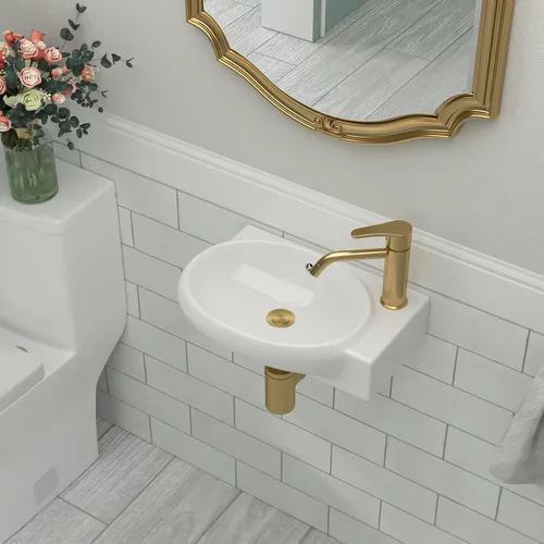 Vista 29 de Fregadero redondo de cerámica blanca de 13 pulgadas con forma ovalada de porcelana sobre mostrador, fregadero de arte moderno Beslend 13 Inch