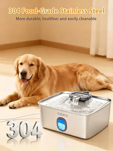 Vista 3 de SIBAYS Fuente de agua para perros grandes de 4 galones/15L, fuente para mascotas de acero inoxidable con ventana para agua y luz LED, dispensador