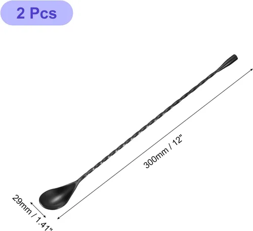 Vista 2 de uxcell Cuchara de bar para mezclar cócteles, 2 cucharas de acero inoxidable de mango largo de 12 pulgadas, cucharas de mezcla de bebidas con mango