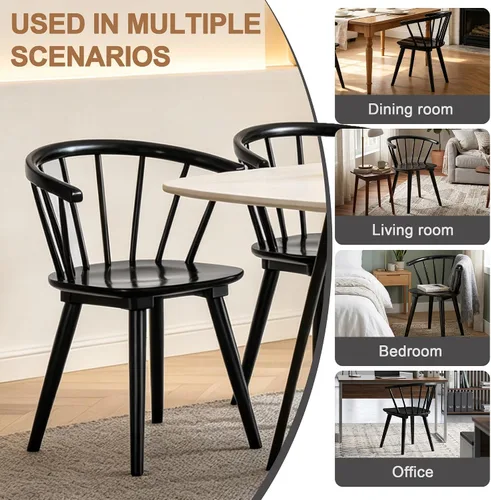Vista 6 de DUHOME Windsor - Juego de 2 sillas de comedor de madera negra, sillas de comedor con brazos, respaldo de husillo de granja, sillas de cocina