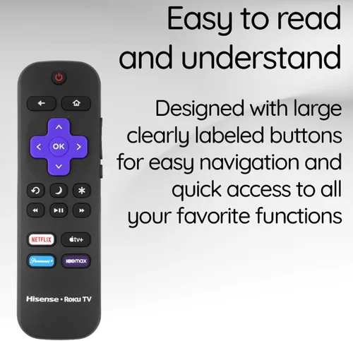 Vista 5 de Control remoto original apto para Hisense Roku Smart TV con Netflix, Apple TV, Paramount y accesos directos HBOmax