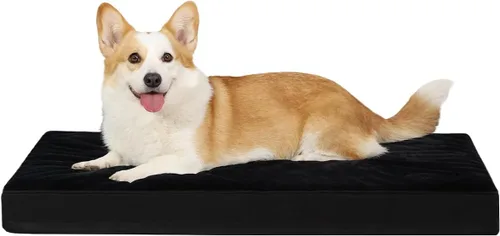 Vista 25 de KSIIA - Cama ortopédica para jaula de perro, impermeable, para perros pequeños, de felpa, lavable, con espuma tipo caja de huevo y funda Negro