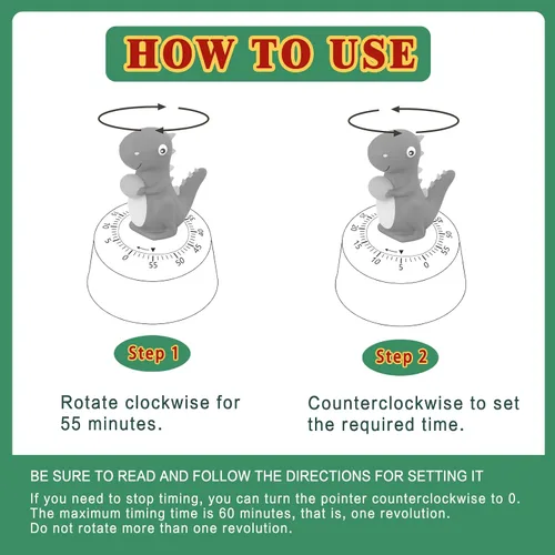 Vista 5 de ELE DEPI Temporizador de cocina mecánico de 60 minutos, lindo temporizador de dinosaurio para niños, temporizador de huevos de cuerda para cocinar