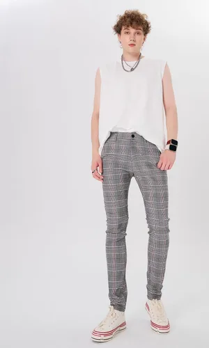 Vista 7 de Plaid&Plain Pantalones a cuadros para hombre, pantalones de vestir ajustados para hombre, pantalones chinos ajustados para hombre