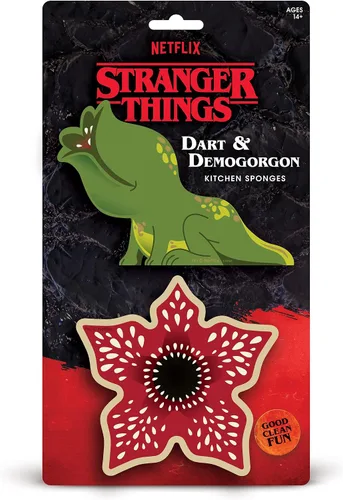 Vista 4 de Genuine Fred Stranger Things, esponjas de cocina de Dart y Demogorgon, sin rayones, juego de dos, multicolor