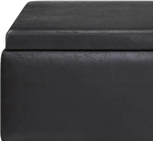Vista 8 de SIMPLIHOME Owen Tray Top - Otomana pequeña de almacenamiento para mesa de centro – otomana rectangular tapizada de cuero vegano de 34 pulgadas