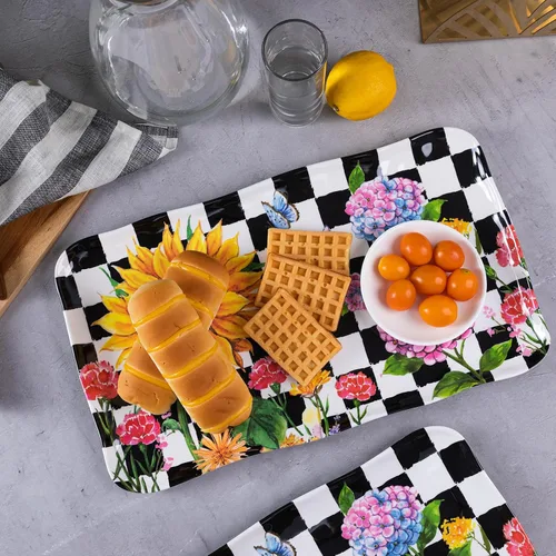 Vista 4 de LEHAHA Bandeja rectangular de melamina con girasol, juego de 2 bandejas de hortensia para servir, 44.5 x 25.5 cm, juegos de bandejas/platos Floral